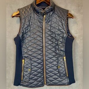 Quilted Leather Navy Blue Zipper Vest